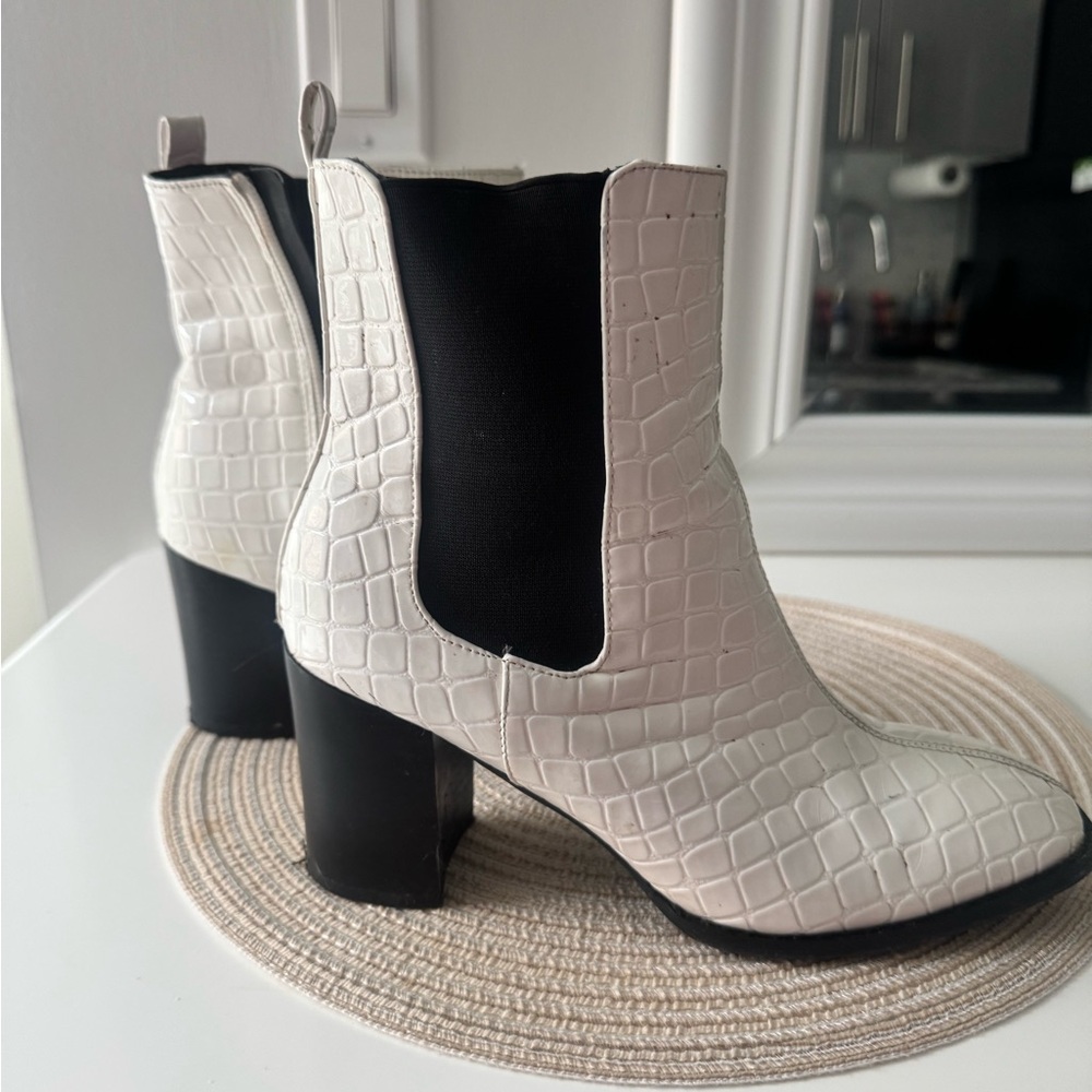 Steve Madden White Croc-Embossed Ankle Booties